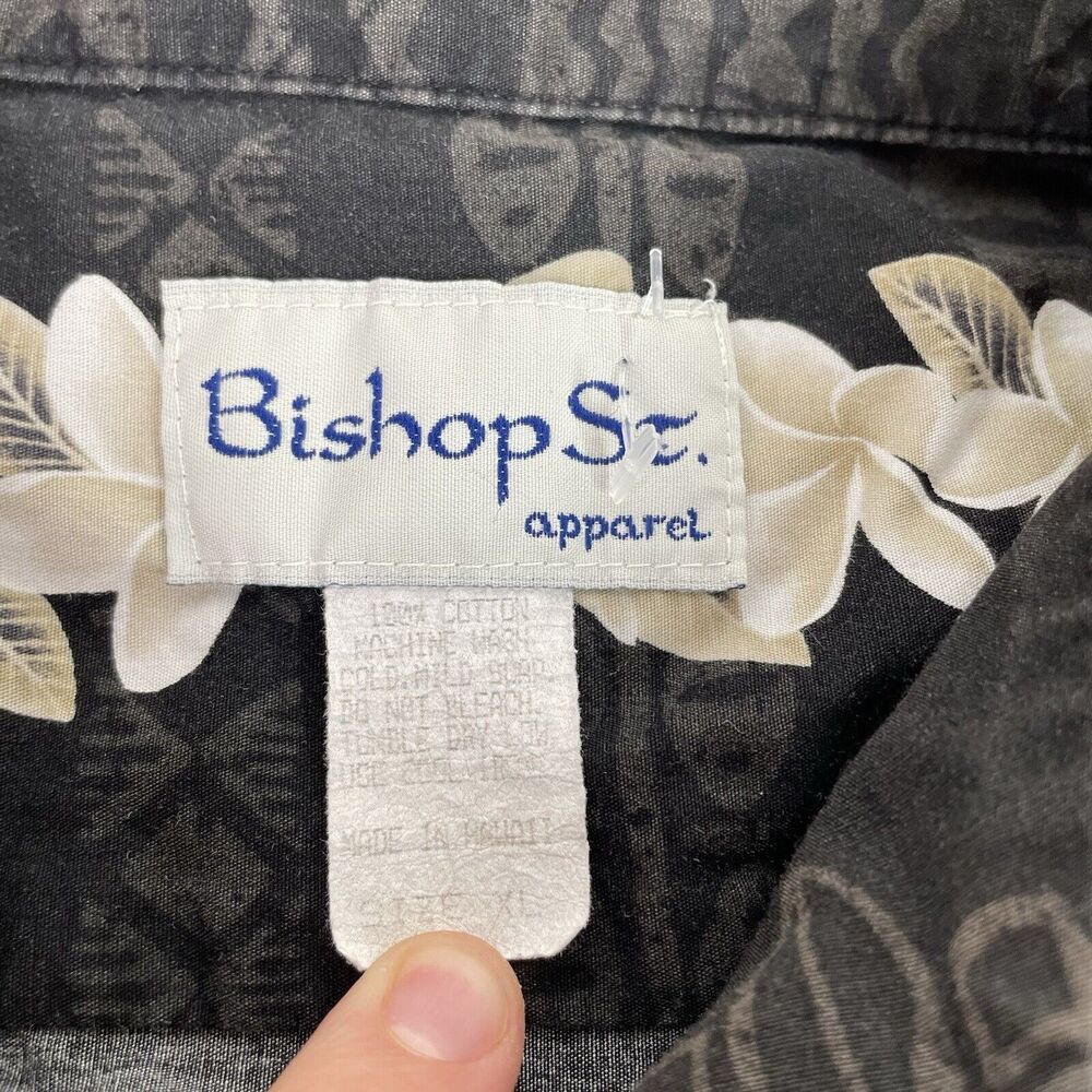 Vintage Hawaiian Button Up Shirt, XL, Bishop St. Apparel, Black Scenic - Picture 3 of 6